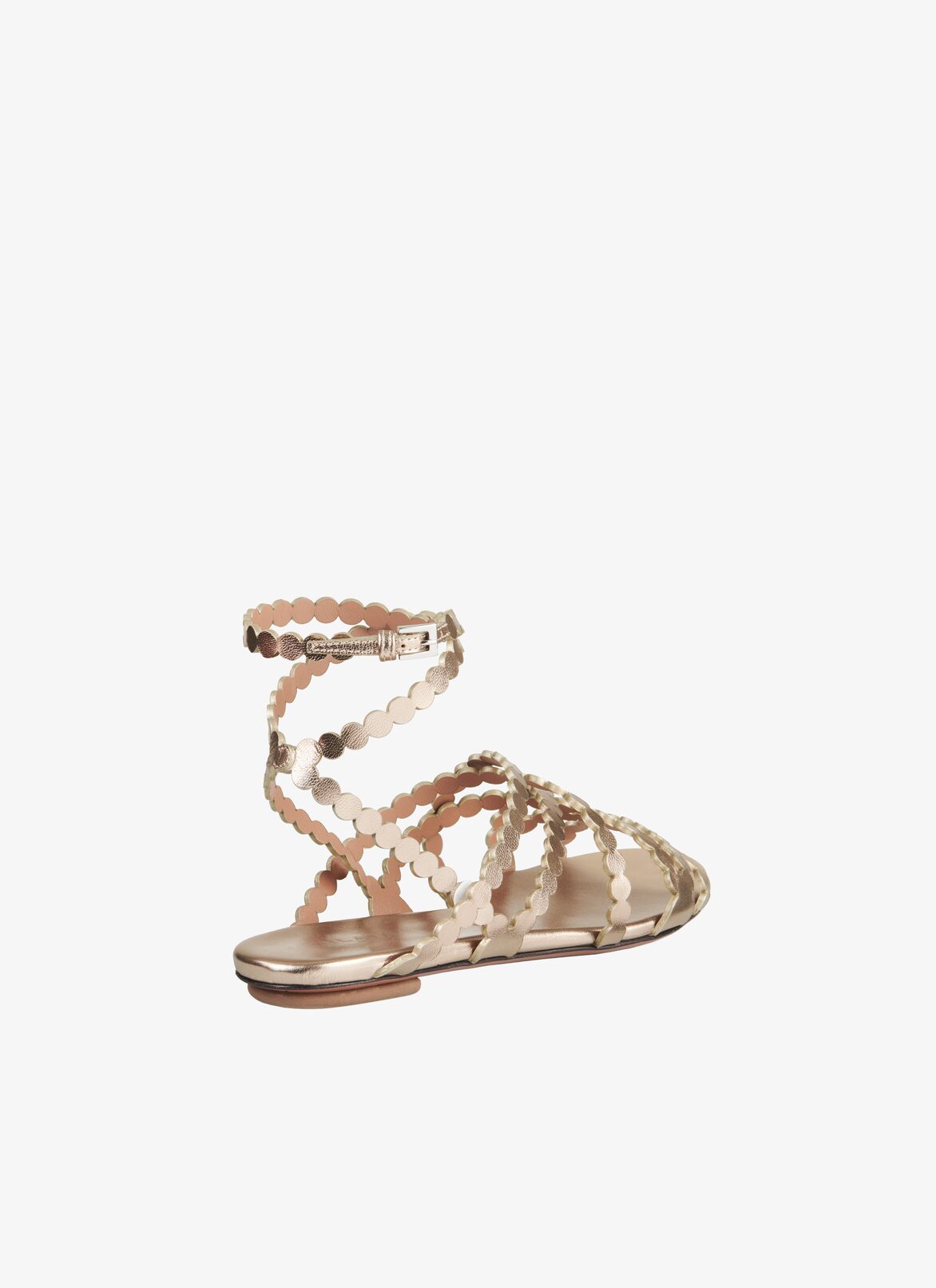 Flat laminated leather sandals ALAÏA PINK GOLD FLAT LAMINATED LEATHER SANDALS
